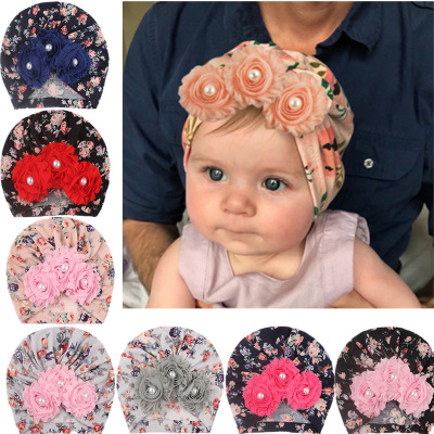 European and American New Baby Soft Printed Children's Hat SUNFLOWER Sticky Beads Sleeve Cap