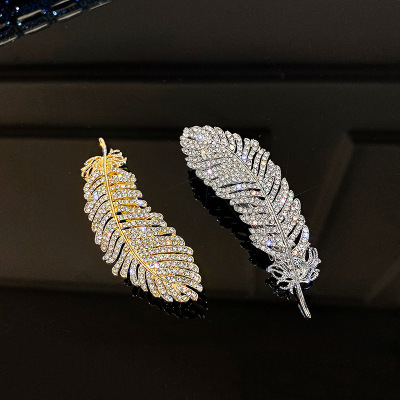 Hollow Leaves Scissors Alloy Feather Barrettes Personality Retro Internet Hot Hairpin Diamond-Embedded Duckbill Clip TikTok Same Style