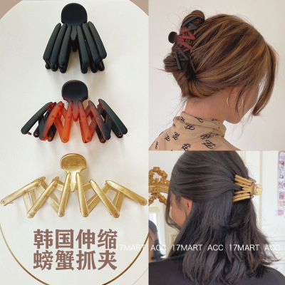 2021 New Korean Hair Accessories Simple Acrylic Crab Grip Retractable Hair Claw Updo Portable out Hairpin