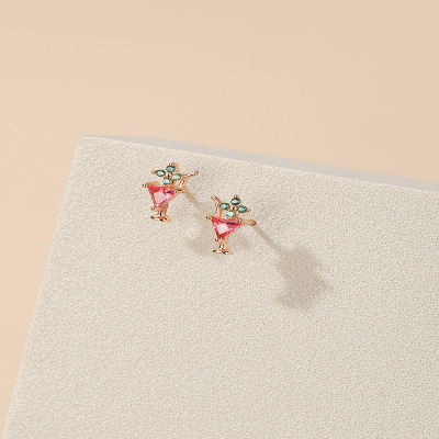 Sweet Rose Gold Stud Earrings Women's Creative Triangle Inlaid Red Crystal Earrings Earrings Emerald Vintage Earrings