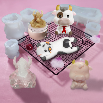 Dairy Cattle Silicone Mold Cake Baking Mould Crystal Bull Devil Decoration DIY Candle Epoxy Mold