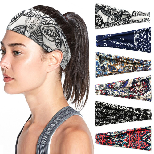 gypsy cashew women‘s sports headband retro yoga hair band sweat-absorbing band sweat-relieving wide-brimmed printed headscarf hair accessories