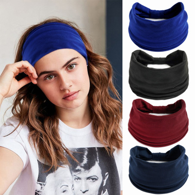 MIZI Solid Color Elastic Exercise Hair Band Wide Yoga Hair Band Antiperspirant Sweat-Absorbent Macaron Headband Waist Hair Band