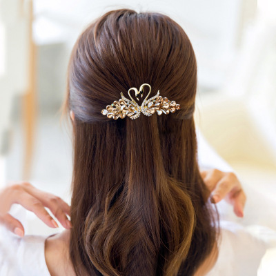 Swan Barrettes Simple Elegant Hair Pin Hair Accessories Crystal Spring Clip Archaistic Headdress Adult Elegant Head Clip
