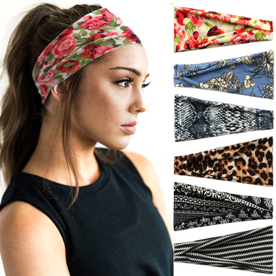 MIZI Bohemian Sport Headband for Women Yoga Hair Band Sweat Absorbing Antiperspirant Wide-Brimmed Printed Headscarf Headdress