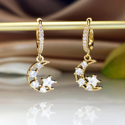 2021 New Creative Metal Moon Earrings European and American Style Elegant Stars Earrings Fashion Women's Ear Studs Earrings