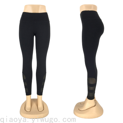 2021 New Solid Color Stitching Mesh Yoga Pants Women's High Waist Hip Lift Fitness Pants Skinny Running Sports Leggings