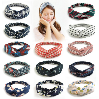 MIZI Korean Cross Tight Hair Band Chiffon Small Floral Fresh Headband Women Hair Accessories European and American Headdress