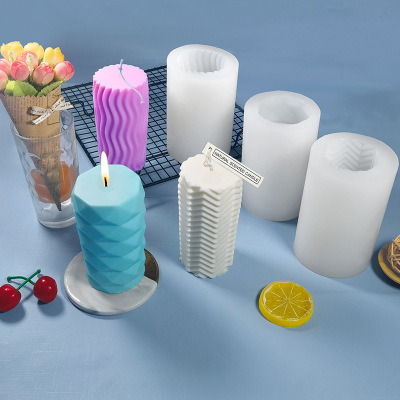 Geometric Cylindrical Candle Silicone Mold DIY Diamond Water Pattern Horizontal Pattern Plaster Soap Mould Table