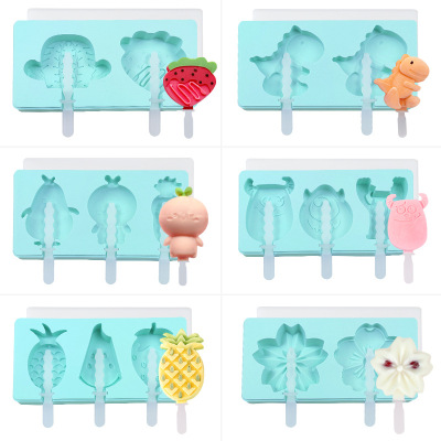 Fruit Strawberry Ice Cream Silicone Mold Homemade Sorbet Ice Lollipop Mould Creative DIY with Lid Ice Cream Mold
