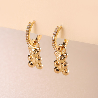 Cross-Border Fashion Bear Earrings European and American Trendy Earrings Women's Diamond Personalized Earrings Golden Bear Earrings Eardrops