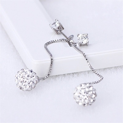 Wish Temperament Korean Style Simple Long Earrings Female Personality All-Match Rhinestone Ball Earrings Wholesale Direct Supply