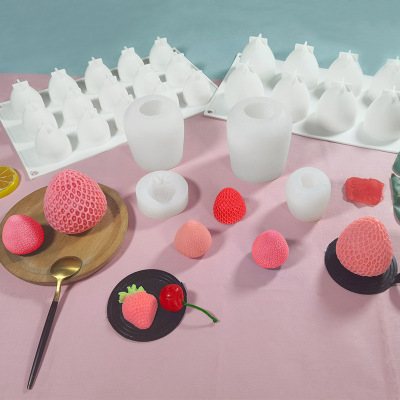 Strawberry Mousse Cake Silicone Mold 8-Piece 15-Piece Three-Dimensional Simulation Strawberry DIY Fruit Jelly Chocolate Mold
