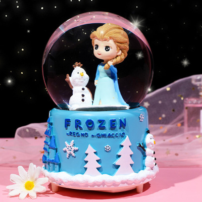 Rotating Snow Ins Girl Heart Princess Crystal Ball Music Box Crafts Children Girl Gift Creative Ornaments