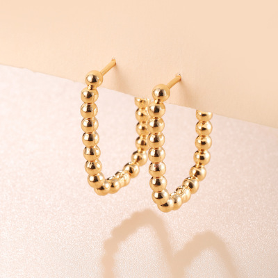 2021 Popular Cross-Border Fashion Geometry Pattern Ear Ring European and American Fashion Small Beads Earrings Female Personalized Earrings Show Temperament