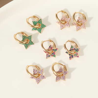 European and American Style Personalized Five-Pointed Star Fashion Ear Studs Internet Hot Fashionable Hip Hop Style Pentagram Earrings Creative Simple Earrings