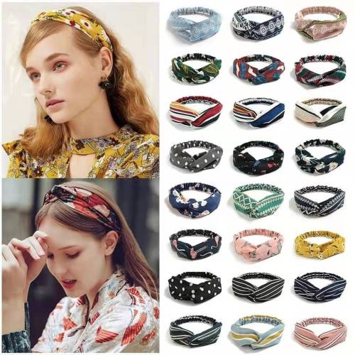 bohemian korean dongdaemun elastic cross hair band korean chiffon headband women‘s headwear hair accessories fashion