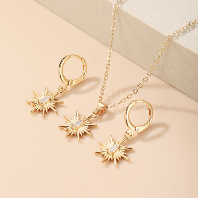 Cross-Border Meiyu European and American Fashion Cool Small Sun Earrings Necklace Set of Ornaments Female Manufacturer Copper-Plated Gold Jewelry