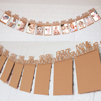 Baby Full-Year Photo Folder 12 Months Photo Wall Photo Frame Hanging Flag Banner Hanging Flags Party Happy Birthday Atmosphere Cloth