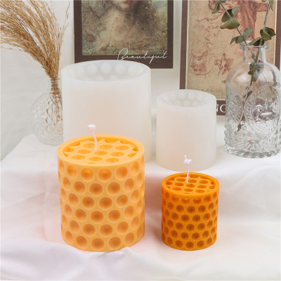 New Silicone Honeycomb Bee Honeycomb Cylindrical Dot Candle Mold 3D Fondant Wave Point Candle Aromatherapy Mold Factory in Stock
