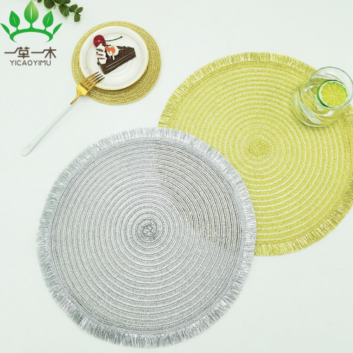 processing customized nordic cotton placemat round western-style placemat woven heat proof mat cup mat bowl mat metallic yarn