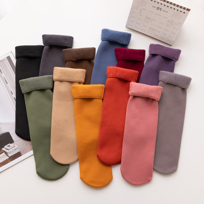 Socks Tube Socks Autumn and Winter Vertical Stripes Cashmere Snow Socks Men and Women Fleece Lined Padded Warm Keeping Room Socks