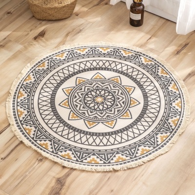 Ethnic Style Cotton Braided Printed Household Living Room Coffee Table Pad Floor Mat Bedroom Study round Carpet Exclusive for Cross-Border