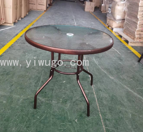 Spot Special Offer 80cm round Glass Table Bronze Spray Paint Leisure Garden Balcony Tables and Chairs Wholesale