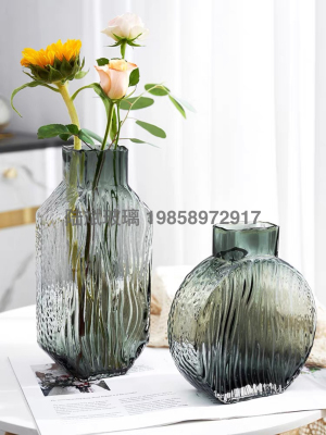 Modern Creative and Slightly Luxury Glass Vase Decoration Water Ripple Hydroponic Flower Arrangement Vase Living Room Dining Table Decorations Furnishings