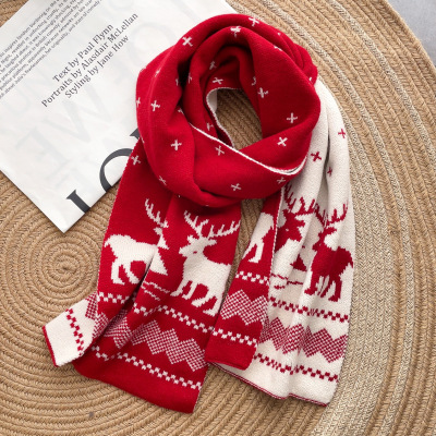 Christmas Elk New Scarf Women's Winter Students Warm-Keeping Korean Style for Couple Long All-Matching Bib Shawl Wholesale