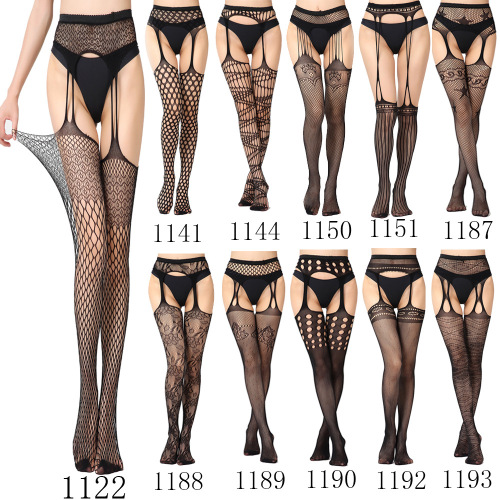 european and american sexy sling mesh stockings super elastic sexy garter belt pantyhose women‘s open-end fine mesh non-slip 2