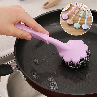 Long Handle Dish Brush Dish Brush Cleaning Brush Steel Wire Ball Kitchen Brush Pot Cleaning Brush