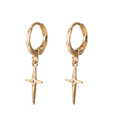 Meiyu Ornament Japanese and Korean Creative Simple Gold-Plated Zircon Cross Earrings Female Refreshing Stylish Earrings Factory Wholesale