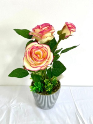 Factory Direct Sales Simulation Gradient Rose Potted Decoration Fake Flower Bonsai Wedding Decoration