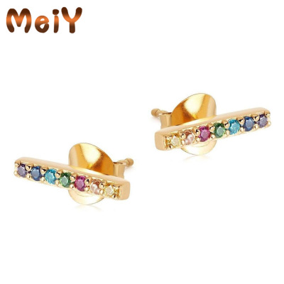 INS Ornament European and American Fashion Creative Colorful Crystals Gold Plated Word Rectangular Earrings Mixed Color Zircon Trending Earrings Female