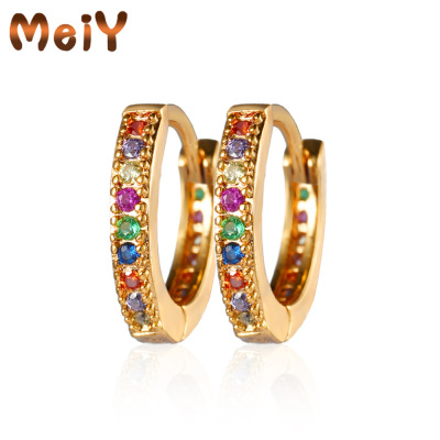 Meiyu Cross-Border European and American Jewelry Inlaid Zirconium Trendy Embedded Small Ear Ring Gold Electroplated Earrings Exaggerated Women's Earrings