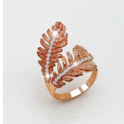 Meiyu Accessories Hot Sale Girls Ring Leaf-Shaped Multi-Color Natural Simple Trend Ring Creative Ring Female