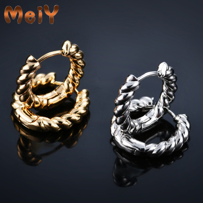 Meiyu Europe and America Creative C- Shaped Twist Earrings Cold Style Stylish Graceful Simple Brass Gold Plated Ear Rings Women