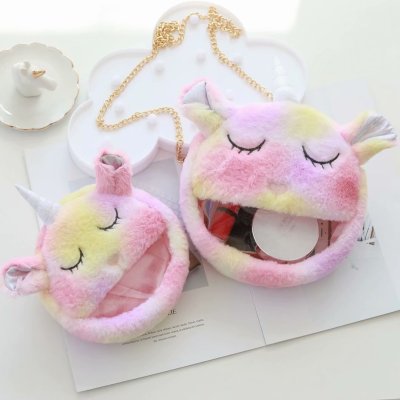 Factory Direct Sales New Unicorn Iron Chain Messenger Bag Plush Cosmetic Bag Cartoon Cute Coin Purse Mobile Phone Bag