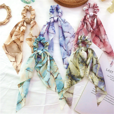 Cross-Border European and American New Floral Ponytail Tie-Dye Long Streamer Simple Women's Hair Tie Knotted Hair Accessories Large Intestine Hair Ring