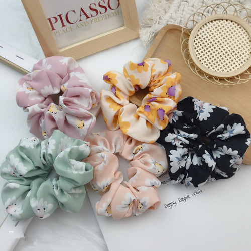 New Korean Style Fresh Summer Floral Fabric Hair Ring Chiffon Printed Elastic Rubber Band Tie Hair Big Intestine Ring