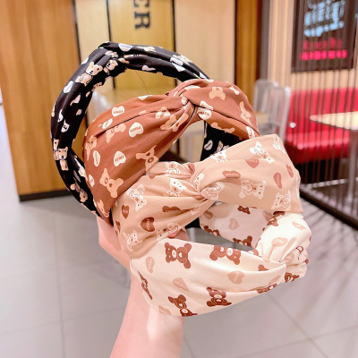 Korean Style New Milk Tea Coffee Color Fabric Wide Brim Hair Band Cross-Border European and American Sports Face Wash Simple out Headband Hairpin