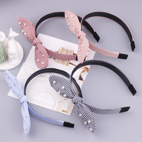 bow hair band korea hair accessories simple all-match plaid rabbit ears headband toothed non-slip hairpin hair pressing wholesale