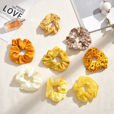 Autumn and Winter Korean Gentle Yellow Series Fabric Large Intestine Hair Ring Ins Style Fresh and Cute Headband French Girl Headdress