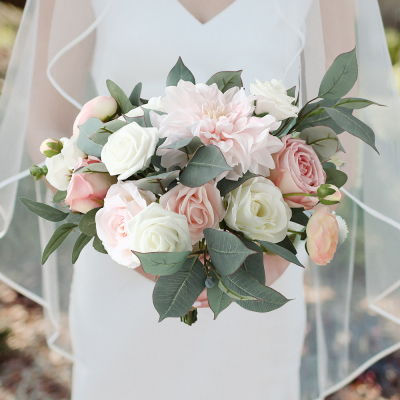 Amazon Rose Dahlia Gift Box Wholesale Pink Artificial Flower Bridal Bouquet Wedding Home Decoration
