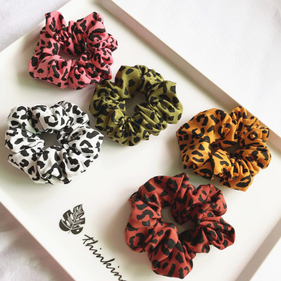 Retro Hair Band Hair Rope Ins Leopard Print Fabric Wide-Brimmed Hair Rope French Large Intestine Ring Korean Tie Hair Accessory for Ponytail Headdress