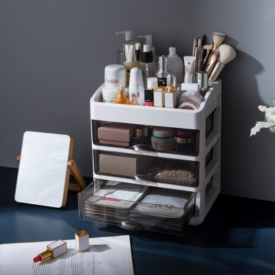 New Desktop Cosmetics Storage Box Plastic Transparent and Dustproof Dresser Drawer Cosmetic Case Wholesale