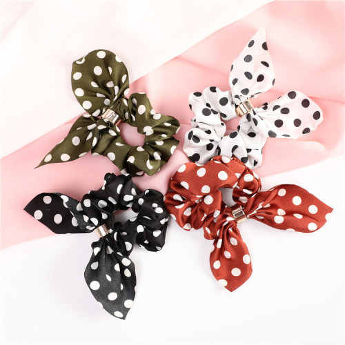 cross-border new floral dot large intestine hair ring polka dot fabric ribbon hair ring elastic elastic hair rope hair accessories