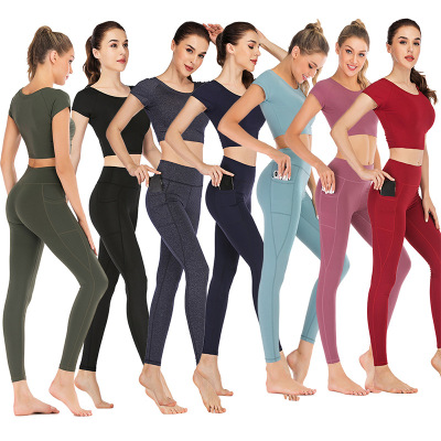 European and American Amazon Pocket Yoga Clothes Sports Suit Women's Leggings Sports Dance Workout Clothes
