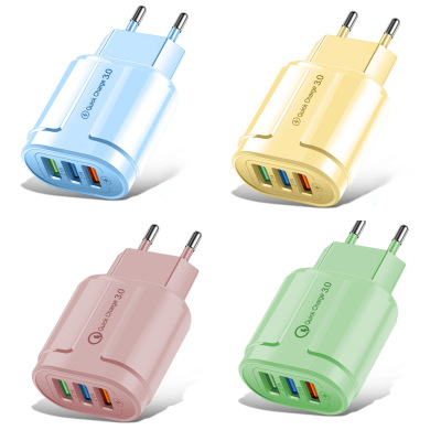 Macaron Color USB Charger 3usb Charging Plug 5 V2A Charger 3-Port European Standard American Standard Color Adapter